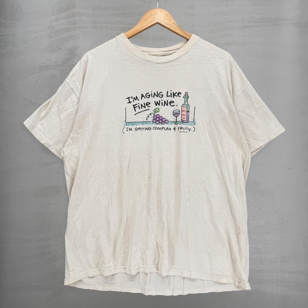 Vintage Funny T Shirt Cream Aging Like Fine Wine Mary Sue Taylor XL